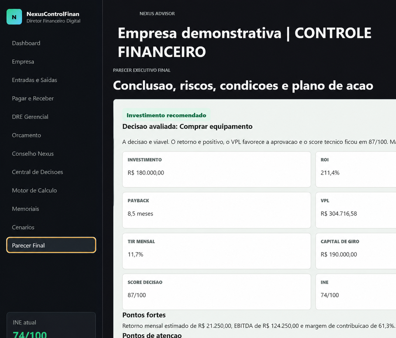 Parecer executivo do NexusControlFinan